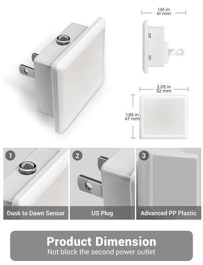 JandCase Night Lights Plug into Wall 2 Pack, Plug in Night Light with Dusk-to-Dawn Light Sensor, 3000K Soft White 0.3W, LED Nightlight for Bathroom, Adult, Hallway