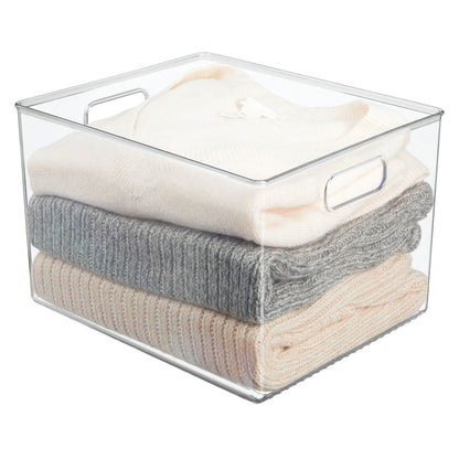 mDesign Large Plastic Storage Organizer Container Bin, Closet Organization for Hallway, Bedroom, Linen, Coat, and Entryway - Holds Clothing, Blankets, and Accessories, Ligne Collection, Clear