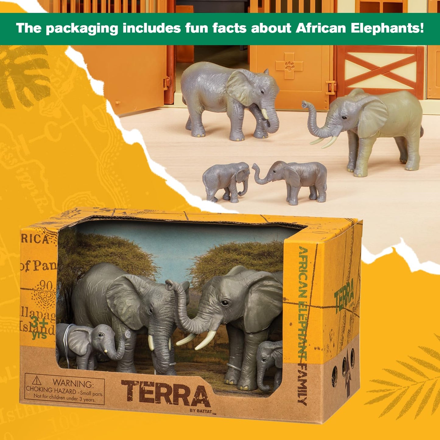 Terra By Battat – 4 Pieces African Elephant Toys Family Set – Realistic Plastic Safari Animals Figures – Animal Toys for Kids 3+ Years – Elephant Gifts & Baby Shower Decorations