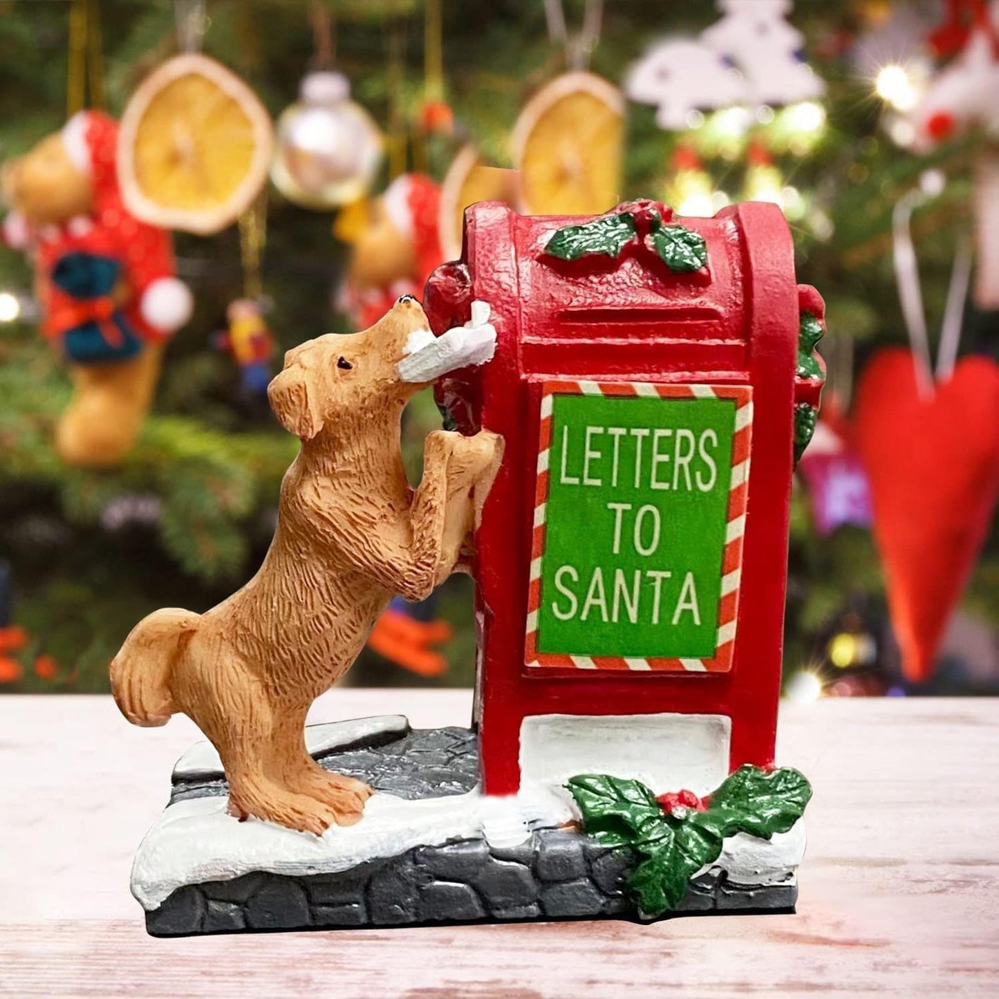HUNTHAWK Christmas Village Accessories Santa's Mailbox Village Sets Home Collection Ornament Christmas Decoration Cute Resin Puppy for Christmas Festival