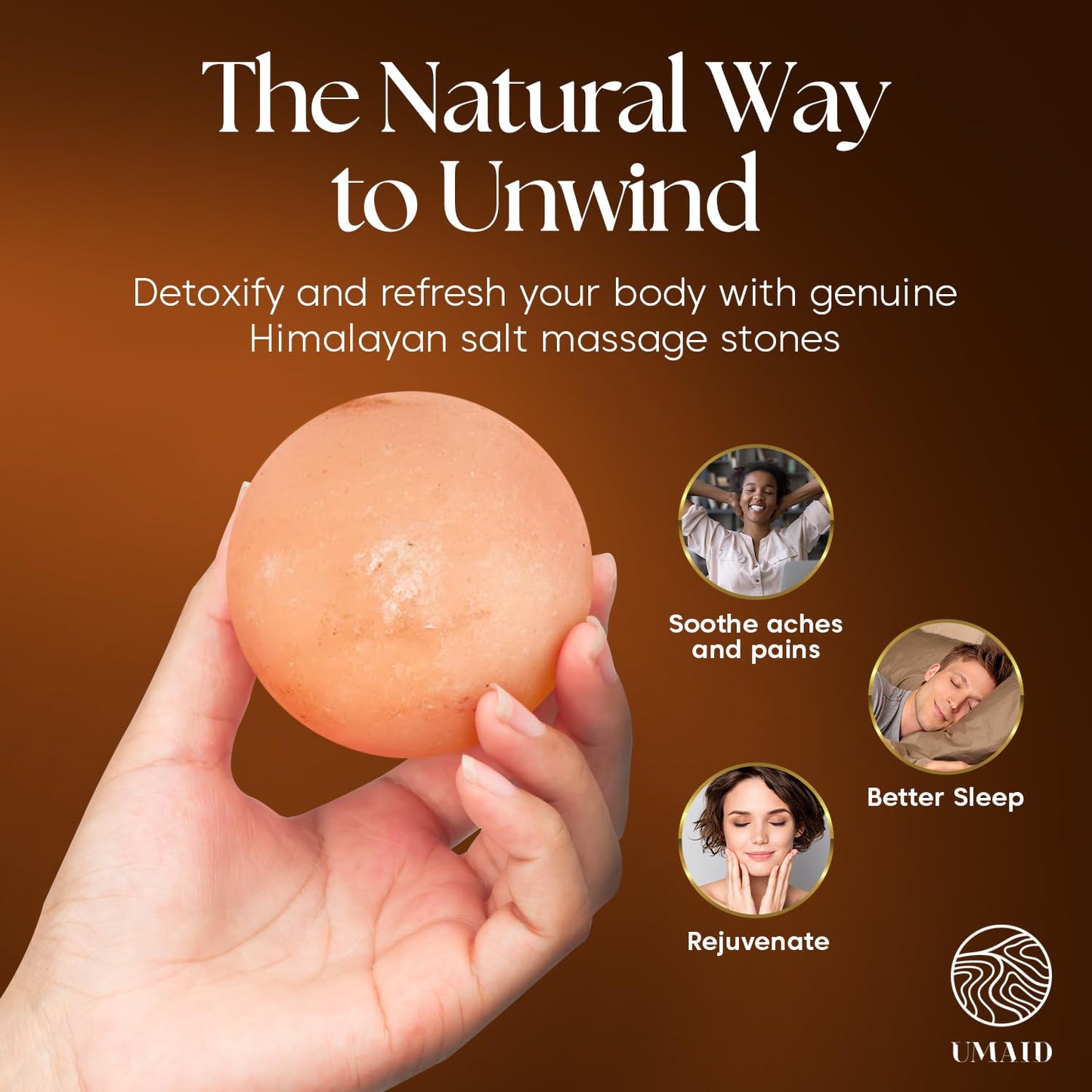 UMAID Himalayan Salt Massage Balls 6-Pack – Natural Himalayan Salt Massage Stones with Cotton Mesh Bag for Hot & Cold Muscle Relief, Spa Massage Therapy, Relaxation & Wellness Gifts for Men & Women