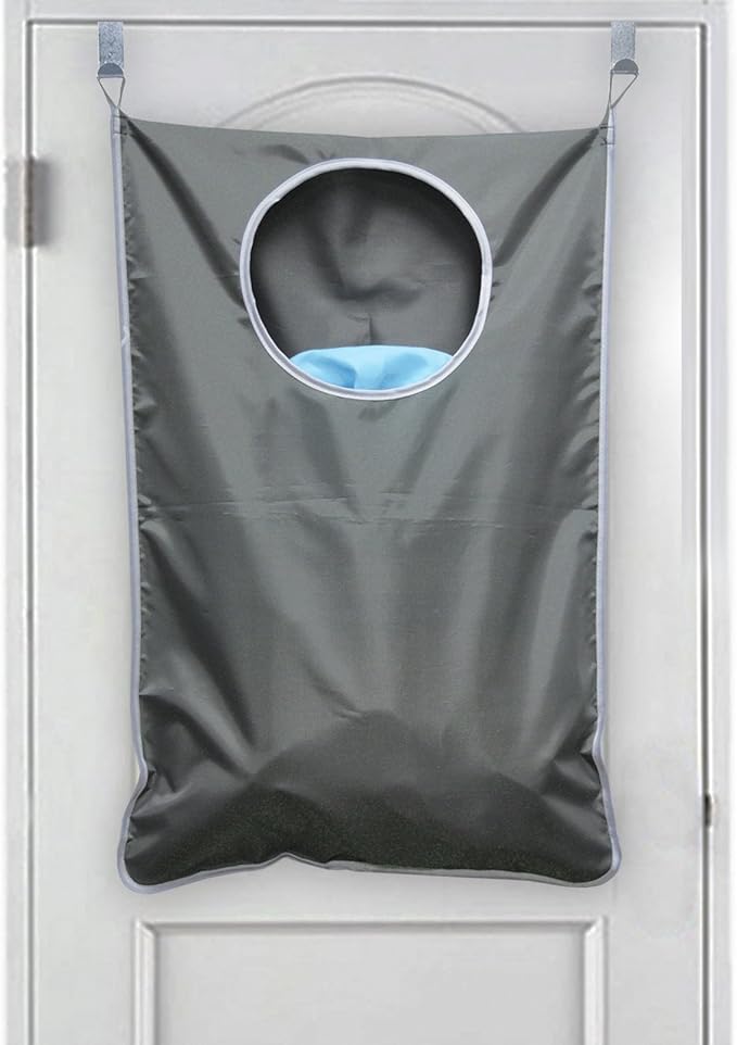 Oxford Fabric Space Saving Door-Hanging Laundry Hamper Bag + 2 Stainless Steel