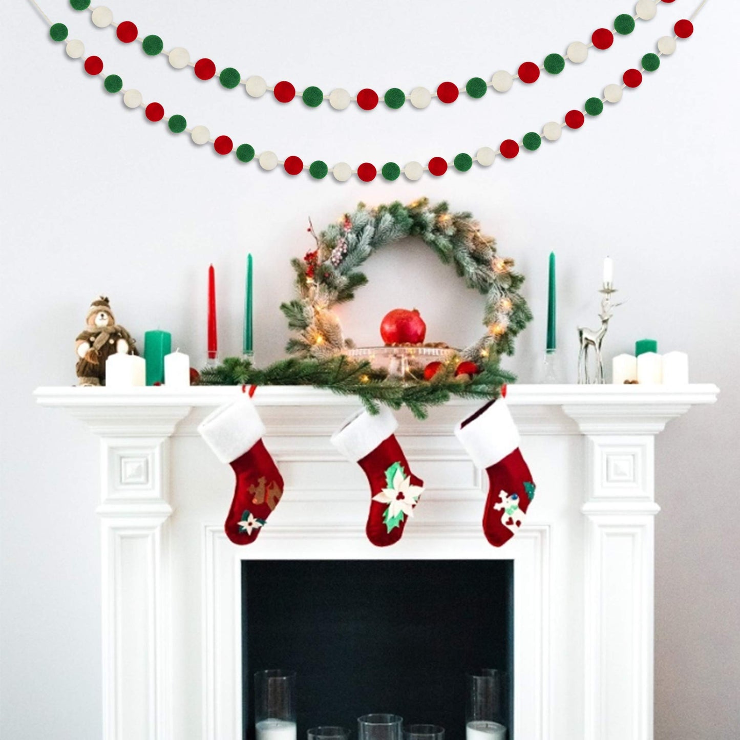 60 Balls Christmas Felt Ball Garlands - Christmas Decorations - Christmas Pom Pom Garlands for Christmas Tree- Xmas Holiday Indoor Outdoor Home Office Hanging Decor - Xmas Decorations- 25mm