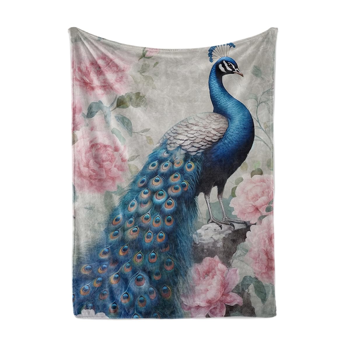 HUNXIAOJ Peacock Throw Blanket for Couch Peacock Themed Decor Animal Print Blanket King Size Soft Warm Flannel for Sofa Bed (50 in x 60 in)