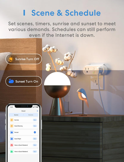 Meross WiFi Dual Smart Plug 15A Smart Outlet Supports Apple HomeKit, Siri, Alexa, Echo and SmartThings, 2 in1, Voice & Remote Control, Timer, No Hub Required, 2.4G, 2 Pack