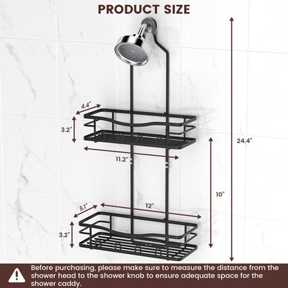 REINHARDT Shower Caddy Hanging, Rustproof Shower Caddy Anti-Swing Shower Organizer Over Showerhead No Drilling Shower Racks with Soap Holder Multi Hooks Bathroom Storage for Shampoo Sponge, Black