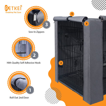 PETKEI Dog Crate Cover for Dog Crate Medium, Durable Polyester PU Coated Dog Cage Cover Designed for 1 & 2 Door Cage, Includes 1 Breathable Mesh Window & 1 Pocket for 30 Inch Dog Crate(Cover Only)