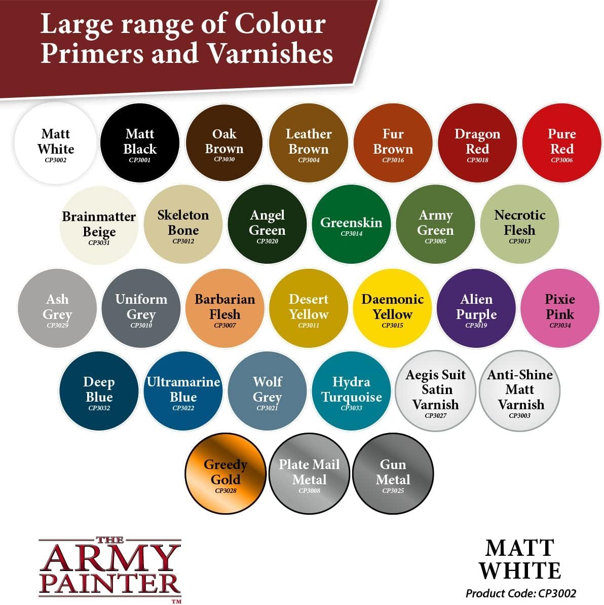The Army Painter, Matt White Colour Primer, Acrylic Spray paint Matte White 400 ml, Miniature Painting Primer for Wargames, DnD & Warhammer