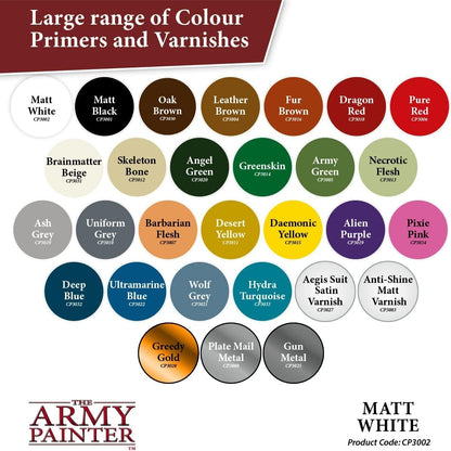 The Army Painter, Matt White Colour Primer, Acrylic Spray paint Matte White 400 ml, Miniature Painting Primer for Wargames, DnD & Warhammer