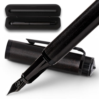Ellington Pens Luxury Wood Fountain Pen Set – Fine Nib - Includes 6 Ink Cartridges, Wooden Pen Gift Box, Ink Converter - Wood Pen For Writing, Calligraphy, Journaling, Drawing (Ebon Elegance)