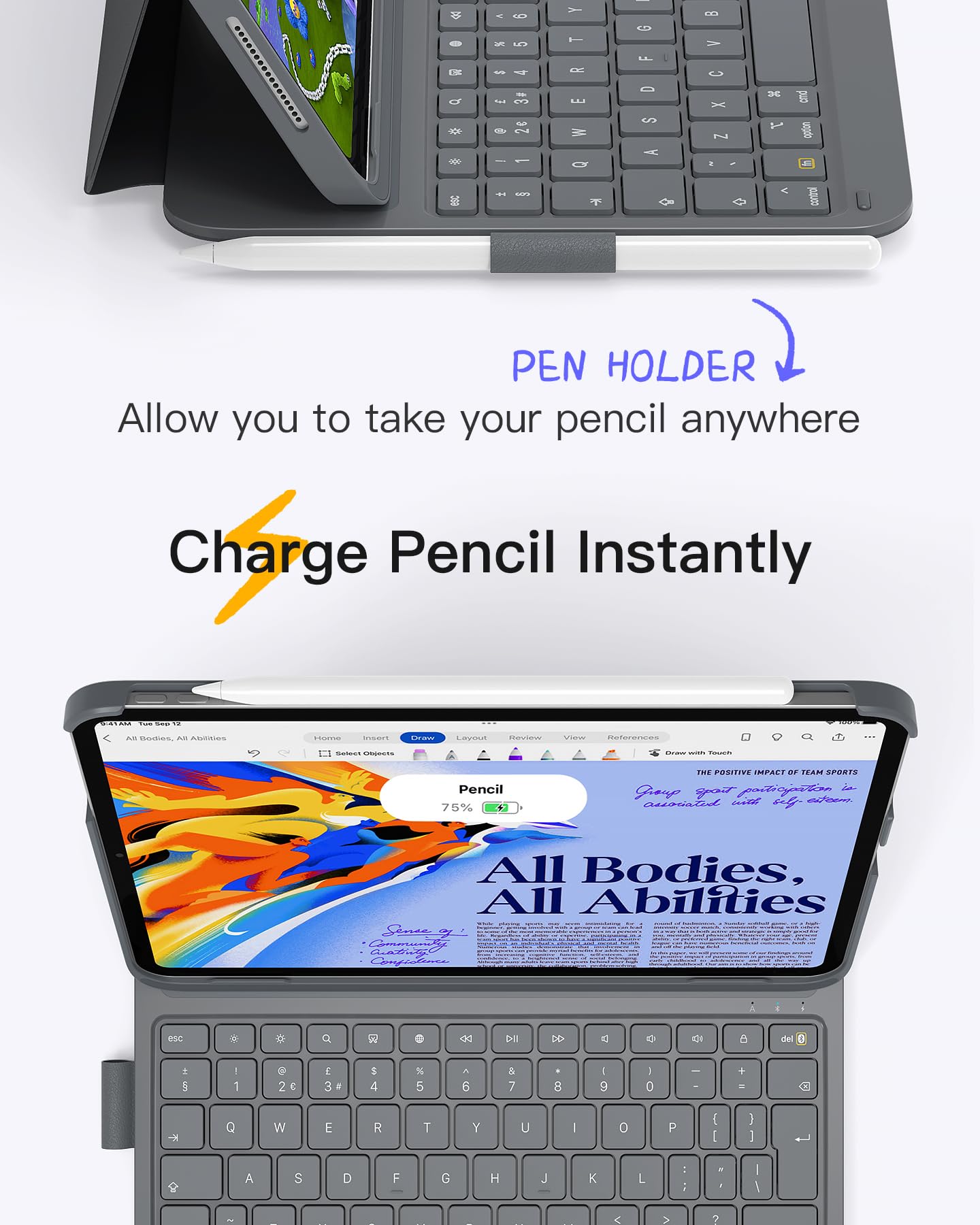 Inateck Keyboard Case for iPad 10th Gen/A16 11th Gen 2025, Ultralight Case with Keyboard for iPad Air 2025 M3/2024 M2 11 inch, Air 5/4 10.9 inch, Pro 11" 4/3/2/1, with Pen Holder, AirTap BK2007 Grey