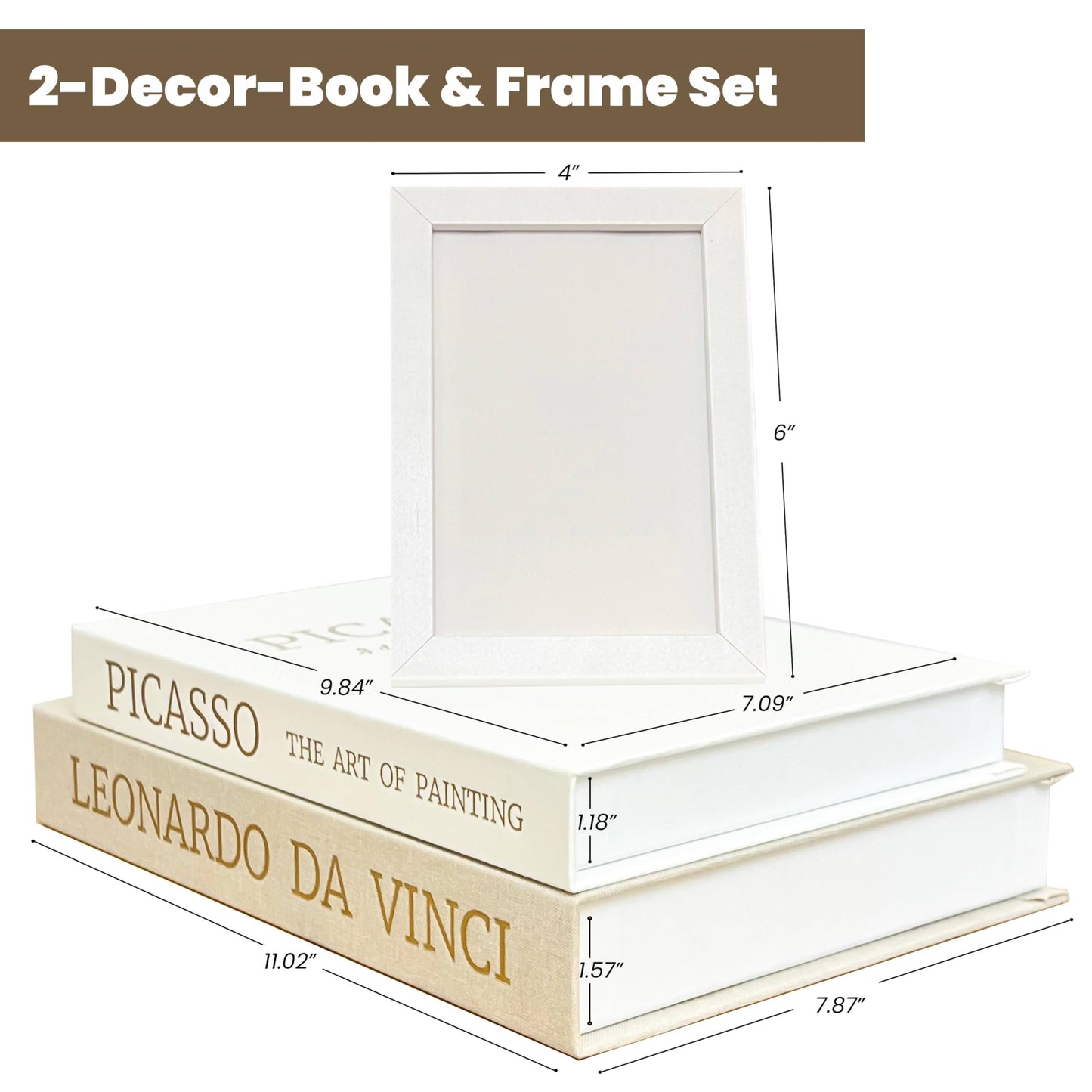 Decorative Books with Picture Frame Set - Neutral Linen Books for Home Decor - Stackable Faux/Fake Bookfor Coffee Table, shelf, entryway, Bedside - Hidden Storage Box for Remote & Photo（Set of 2）