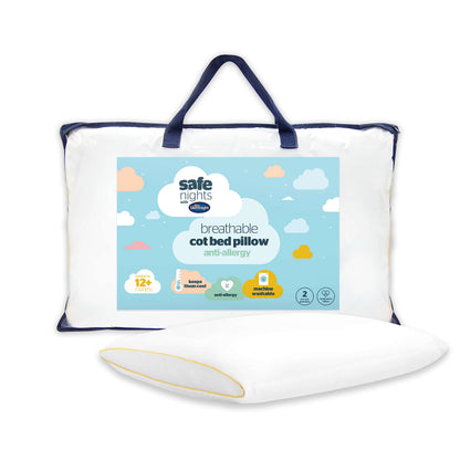 Silentnight Safe Nights Breathable Cot Bed Pillow - Toddler Baby Pillow with Mesh Sides for Comfortable and Fresh Sleeping - Anti Allergy and Machine Washable White