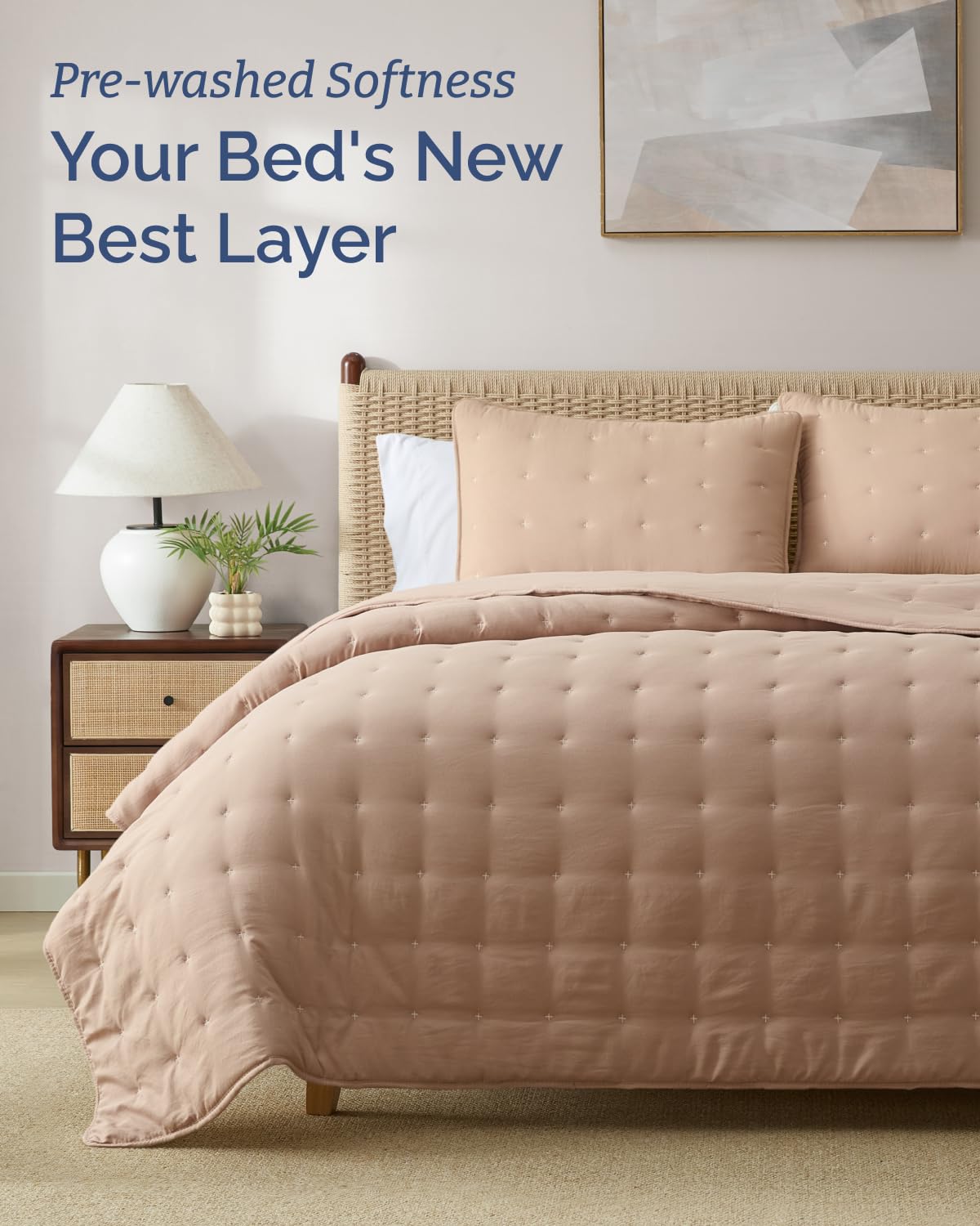 Quilts Queen Size - Bedspread for Queen Size - Lightweight Comforter Set - Quilt Bedding Set for All-Seasons - Soft, Breathable & Comfy - Summer Coverlet with 2 Pillow Shams - 90" x 96", Light Brown