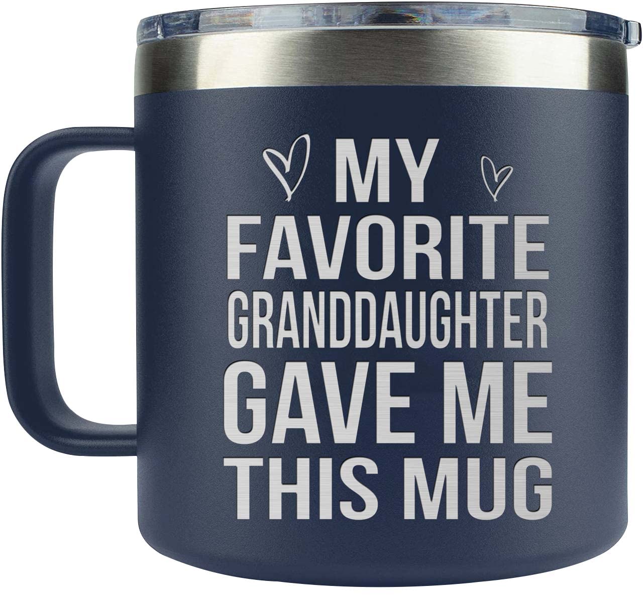 Gifts for Grandpa from Grandaughter, Grandson, Kids on Fathers Day, Christmas, Birthday - Funny Coffee Mug Gifts for Grandparents - Grandparents Insulated Stainless Steel Mug 14oz Navy