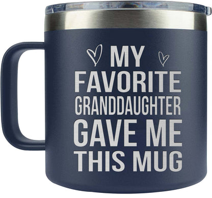 Gifts for Grandpa from Grandaughter, Grandson, Kids on Fathers Day, Christmas, Birthday - Funny Coffee Mug Gifts for Grandparents - Grandparents Insulated Stainless Steel Mug 14oz Navy
