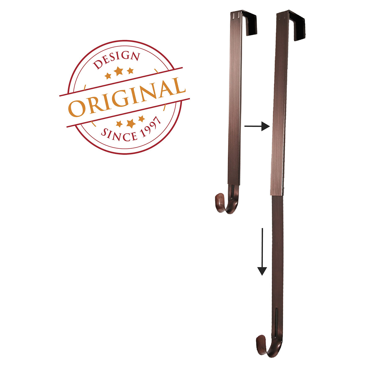 Haute Decor Adjustable Length Wreath Hanger with Removable Icon (Oil-Rubbed Bronze - Fleur De Lis) - Metal Over The Door Wreath Hanger for Front, Back, Interior Doors