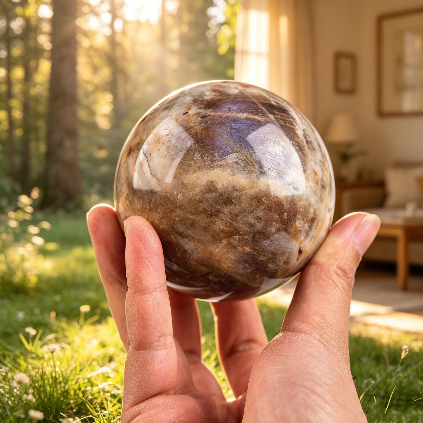 VIZYTOU Large Moonstone Sphere Polished Rock Ball Healing Crystal Stone Sphere with Stand for Reiki Meditation Home Decor Chakra Balancing Witchcraft 90-100MM/3.5-4.0"