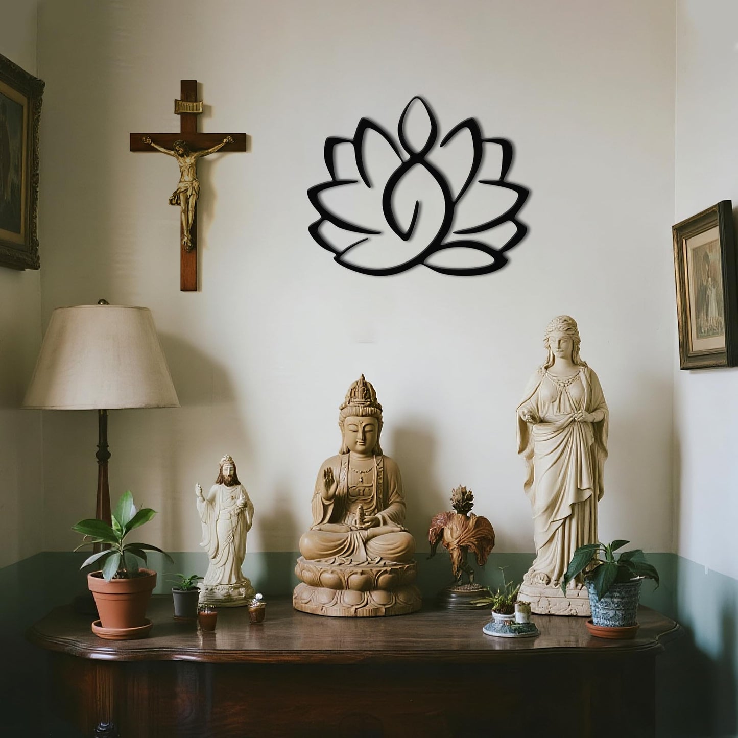 Slickss Lotus Wall Art with Buddha - Zen Wall Decor for Calming Spaces, Abstract Meditation Room & Yoga Studio Metal Art, Spiritual Mandala for Indoor Outdoor Use (13.6x11 inches)