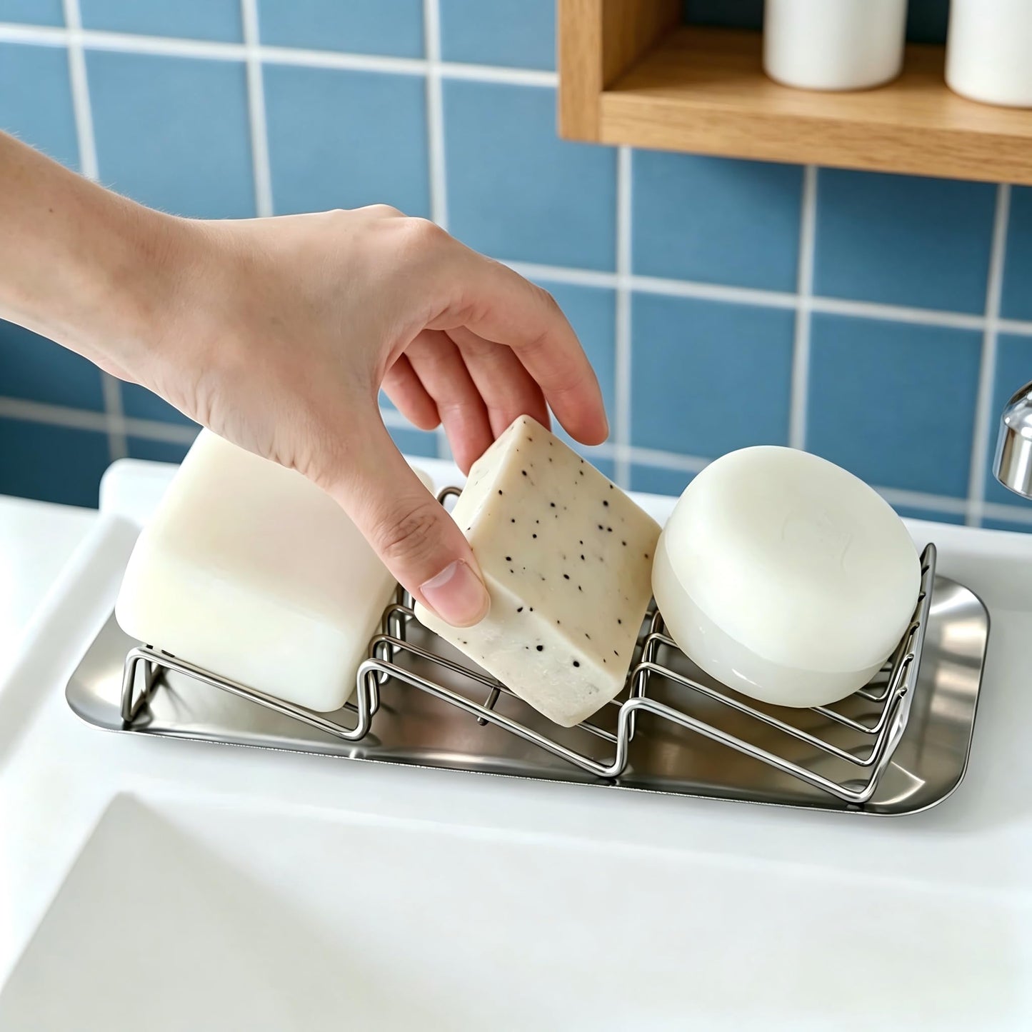 UVULAS 304 Stainless Steel 3 Bar Soap Dish, Self Draining Shampoo Bar Holder for Solid Shampoo & Conditioner Bars, Corner Soap Holder Tray for Shower Bathroom