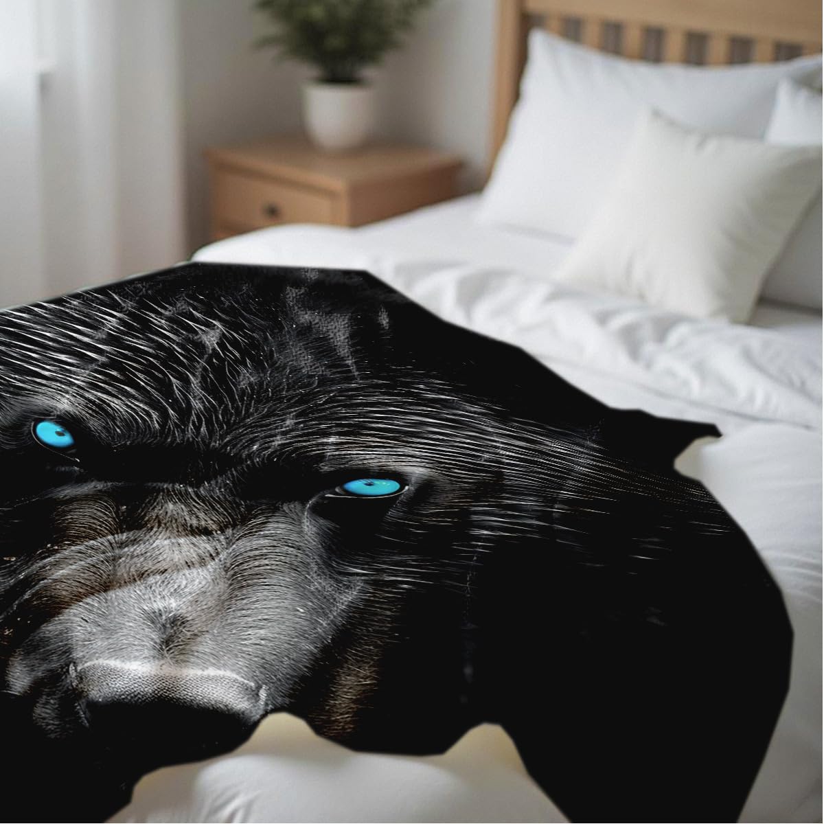 HUNXIAOJ Printed Bed Blanket Black and Blue Wild Animal Throw Bear Flannel Blankets Queen Size Blankets for Men Boy Bed Sofa Office Chair Blanket (49"x59")