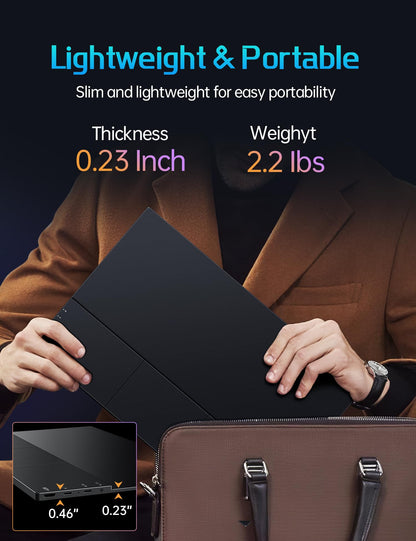 Portable Monitor for Laptop, Ultra Slim 15.6'' 1080P FHD Travel Monitor with Kickstand & Speaker, USB C HDMI, Gaming External Screen for Computer Laptop PC Mac Phone Xbox Switch PS5/4