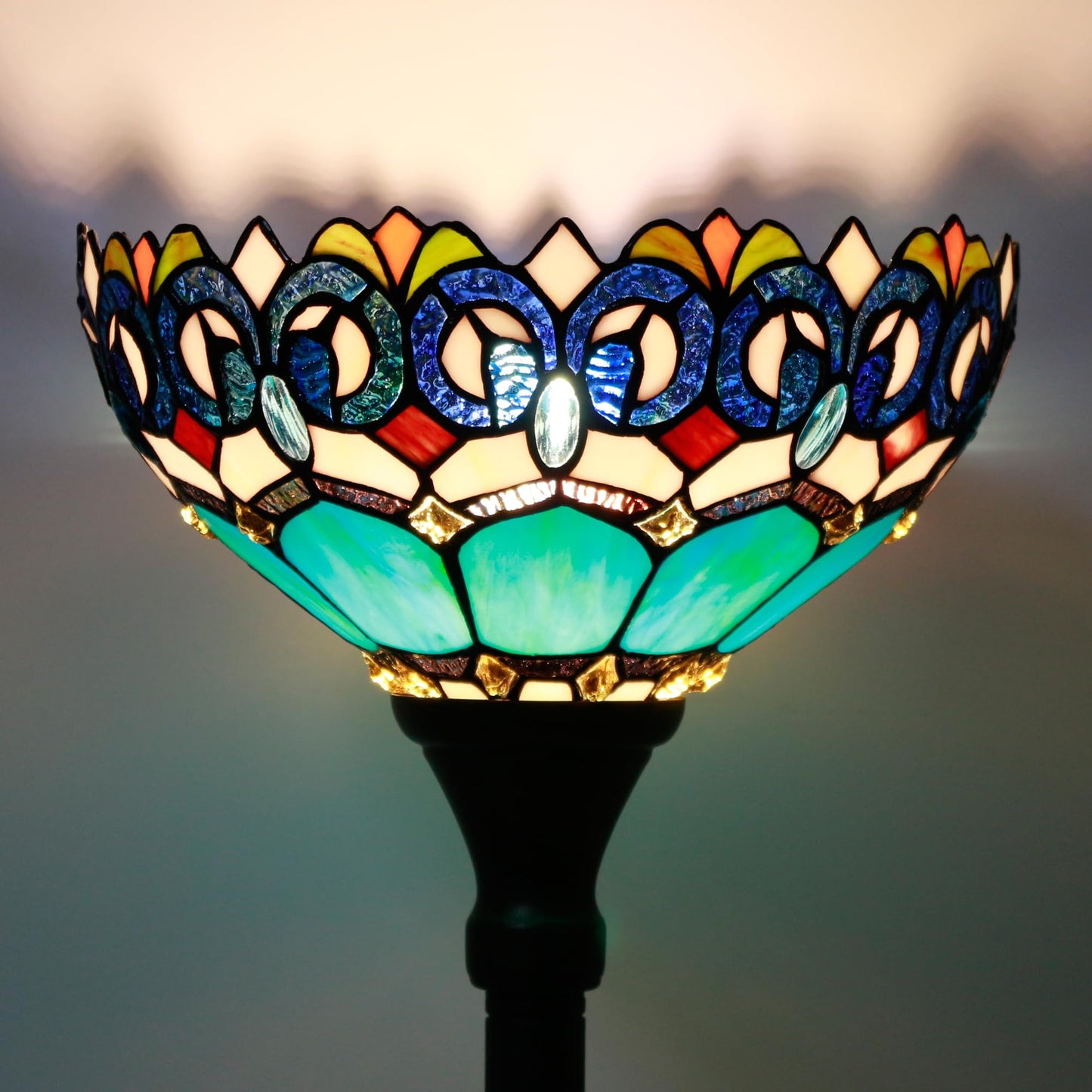ZJART Tiffany Floor Lamp Stained Glass 12X12X67 Inch Blue Jewelry Baroque