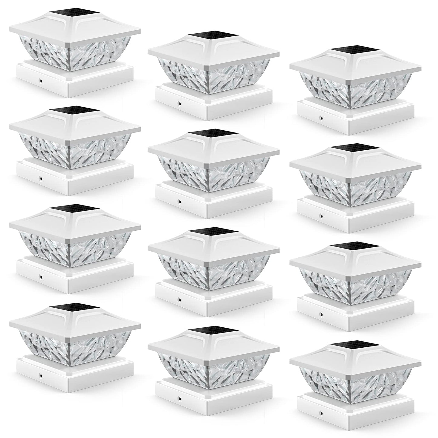 ENSLI 12 Pack Solar Post Cap Lights, 2 Mode Bright Solar Post Lights Outdoor Waterproof, Outdoor Post Lights Solar Powered Deck Lights for 4x4 4.5x4.5 5x5 Posts in Garden Decor