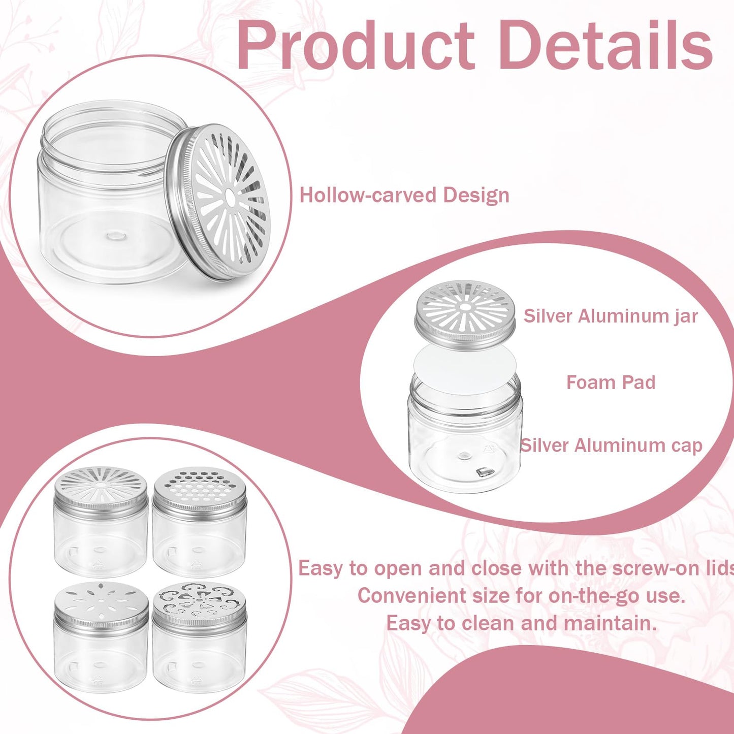 HANLANXUE 12 Pcs 150ml 5 OZ Scented Beads Container 4 Styles Air Freshener Solid Perfume Aroma Diffuser with Hollow Lids Empty Storage Containers Round Jars Sample for Aromatherapy