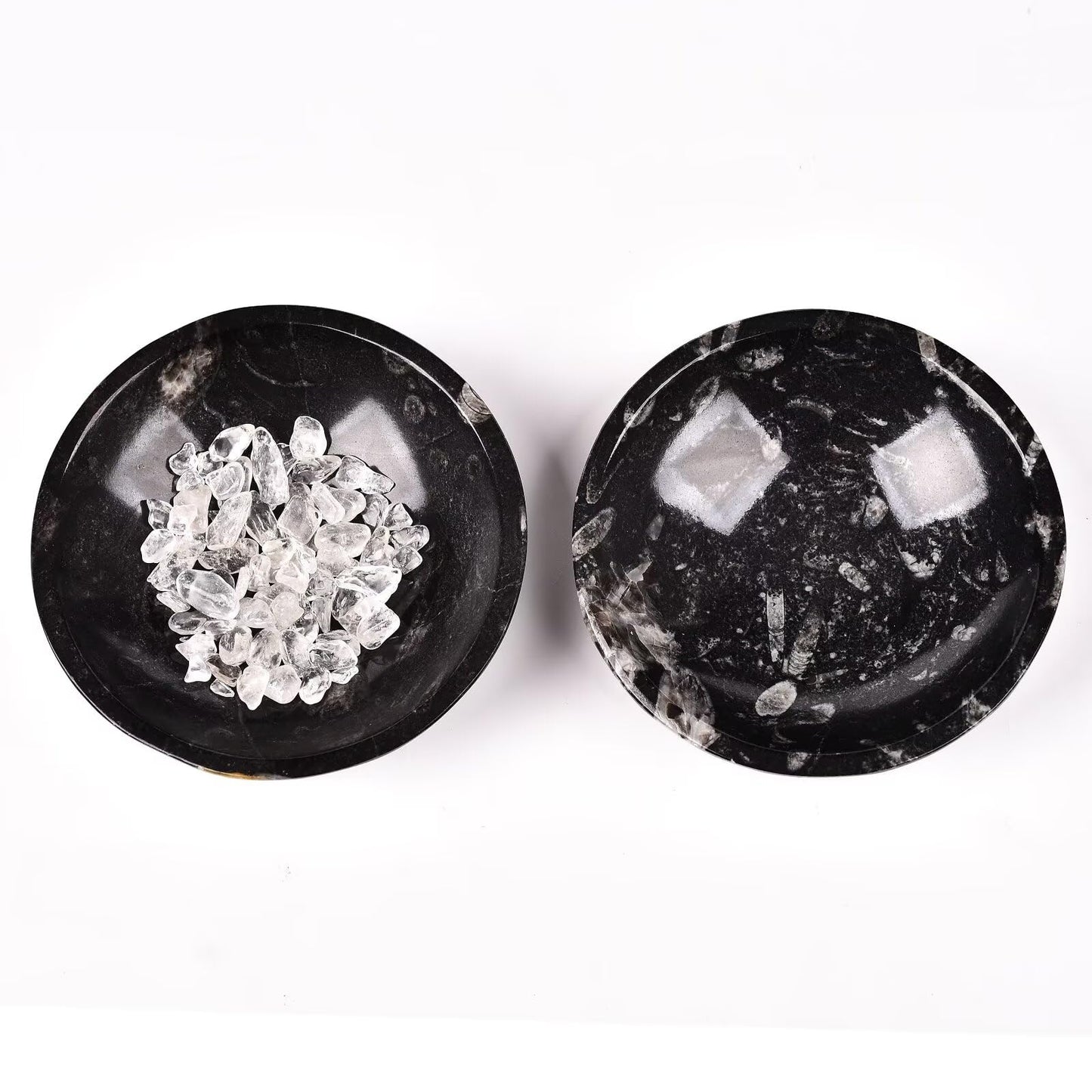AMOYSTONE Natural Orthoceras Fossil Stone Bowl Round Shaped 4" Rock Bowl