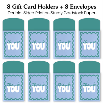 Big Dot of Happiness Blue and Teal Wavy Thank You Gift Card Holders with Envelopes, Cash Money Holders and Gift Card Sleeves, Retro Stationery Nifty Gifty Pack - Set of 8