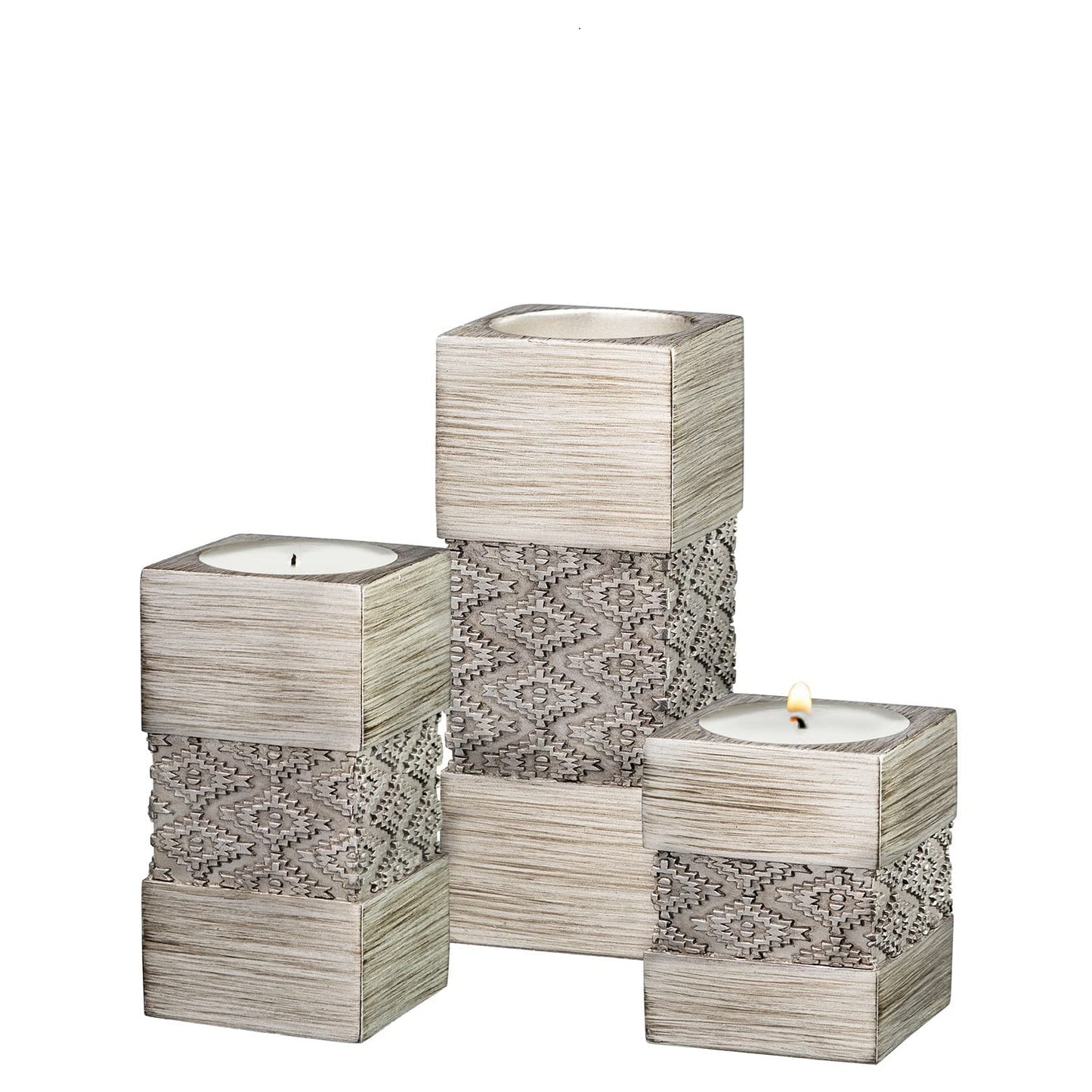 Creative Scents Dublin Silver Small Tealight Candle Holder Set of 3 - Centerpiece for Living Room and Dining Room Table Decor, Coffee Table Decor, Ideal for Fireplace, Entrance or Bathroom