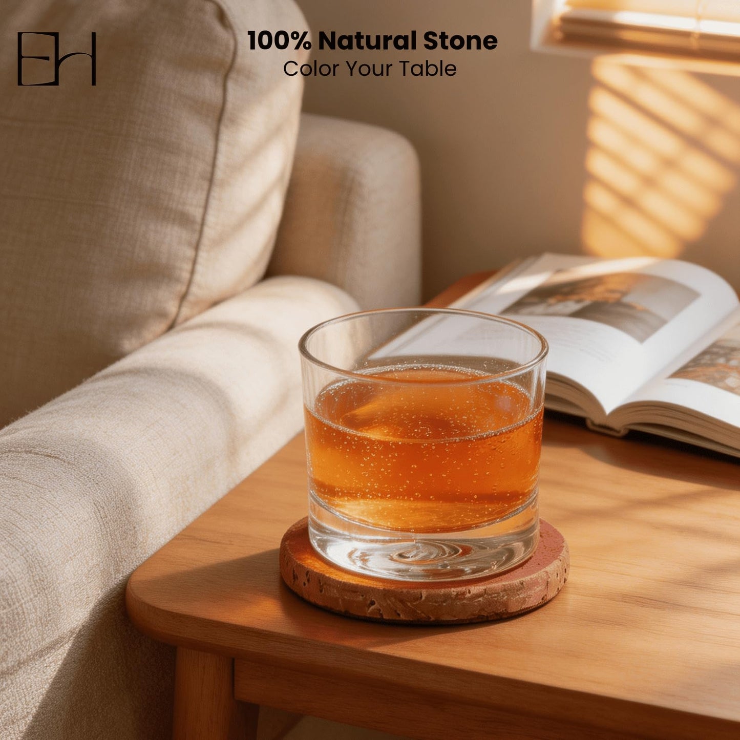 Marble Coasters Set of 4 - Stone Coaster for Drinks, Coaster with Cork for Tabletop & Coffee Table Decor, Ideal Home Decor House Warming Gifts (Quartet Travertine)