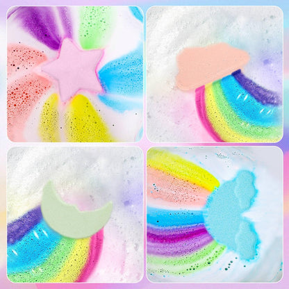 Rainbow Bath Bombs for Kids - 4 Pcs Handmade Natural Kids Bath Bombs, Organic Bubble Bath for Girls, Christmas Gifts for Kid Girls, Stocking Stuffers