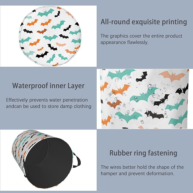 Colorful Bats Laundry Basket, Halloween Foldable
