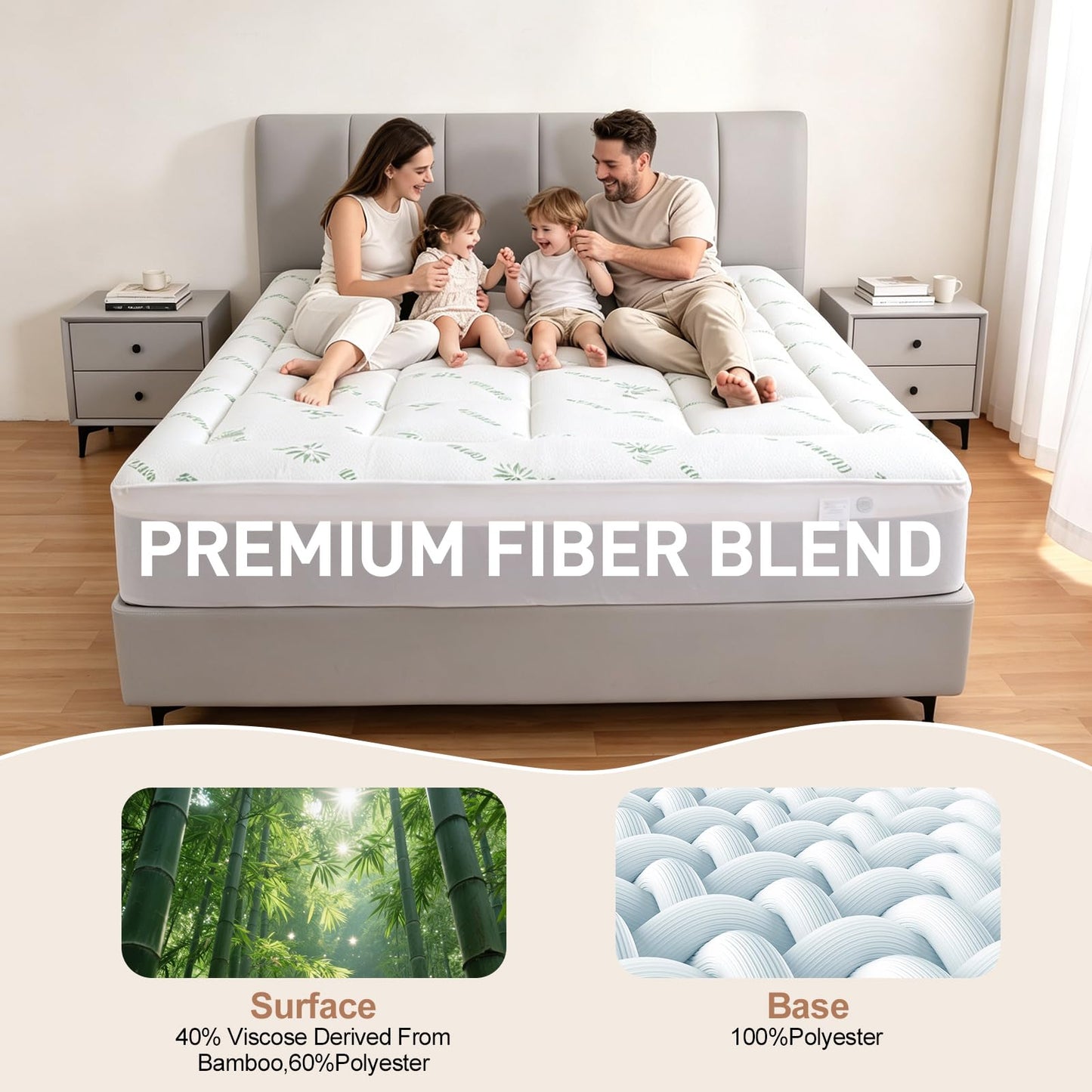 Exruby Luxury Full Mattress Topper - 40% Viscose Derived from Bamboo - Extra Thick Pillow Top Mattress Pad with 8-20 Inch Deep Pocket, Breathable Jacquard Surface for Back Pain Relief(White)