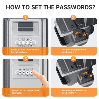 TOSICAM Light Up Key Lock Box - Waterproof Wall Mount Portable 4-Digit Combination Key Safe Storage for Outdoor/Home/Airbnb/Emergency/Realtor/Large Capacity/Resettable Code