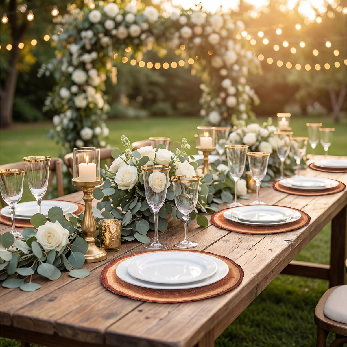60 Pcs Wood Placemats, 13.5 Inch Disposable Paper Placemats Rustic Wedding Decor,Brown Round Table Mats Bulk for Table Setting Farmhouse Wedding Banquet Dinner Party Decor
