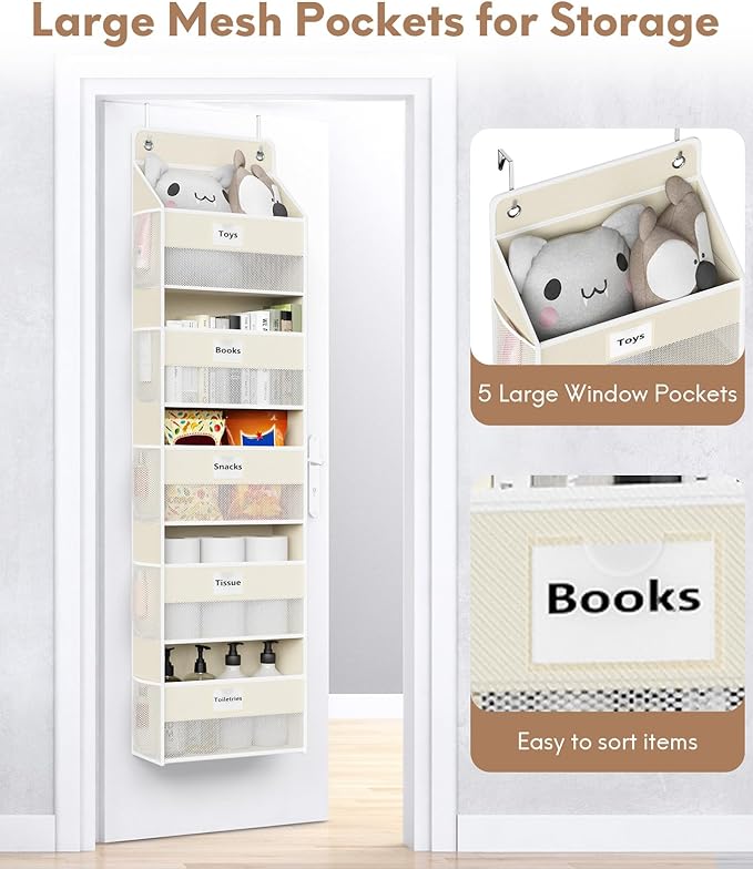 Over The Door Organizer Hanging, 2 Pack 5 Shelf Behind The Doors Storage