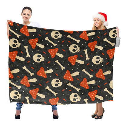 Spooky Mushroom Skull Throw Blanket, Lightweight Warm Flannel Blankets, Home Decor and Gifts, Soft Cozy Throws for Women Men, 50"X60" for Bed Couch Travel Office