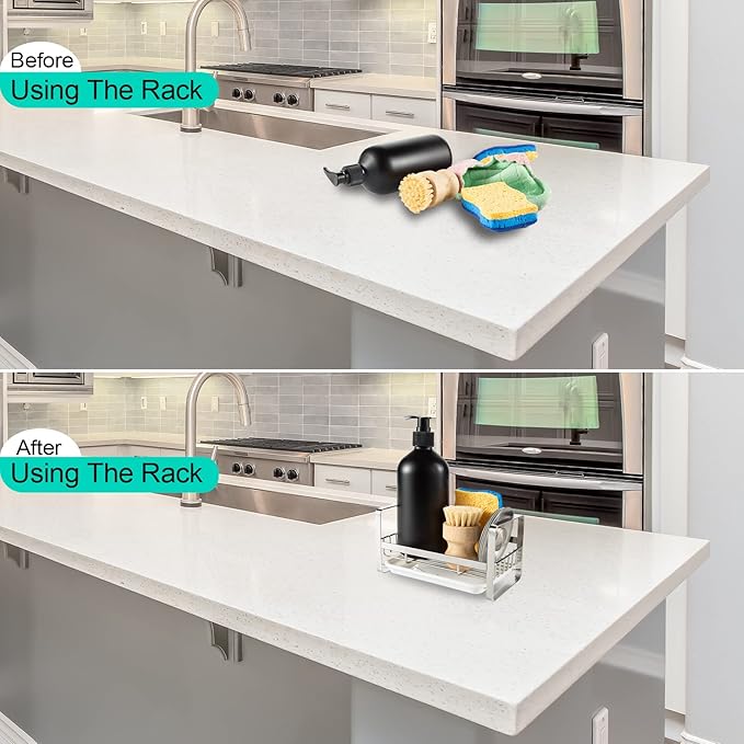 TEZZ Sponge Holder for Kitchen Sink, Stainless Steel Kitchen Storage Sink Caddy