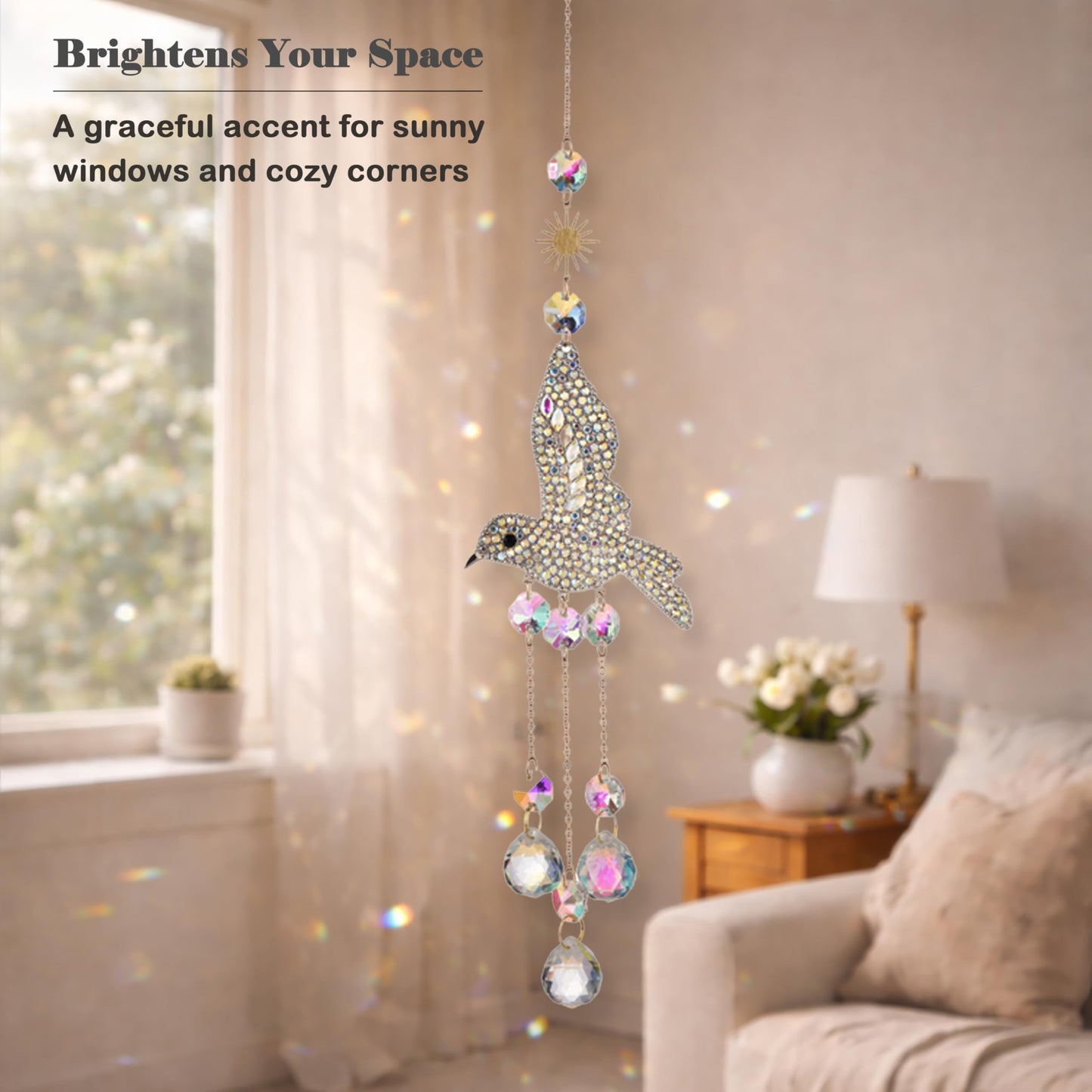 JINYOND Hummingbird Crystal Suncatcher for Window Hanging, Rainbow Maker Prism Ornament with Hook, Sparkling Sun Catcher Decor for Home, Patio, Garden, Bird Lover Gift (Crystal Ball)