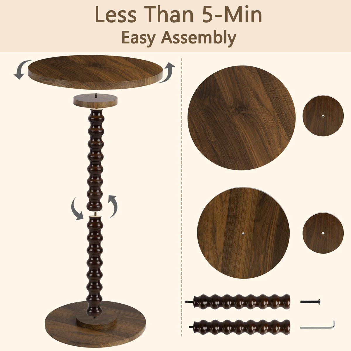 Tohiasen Round Side Table, Small End Table for Small Space, Easy Assembly