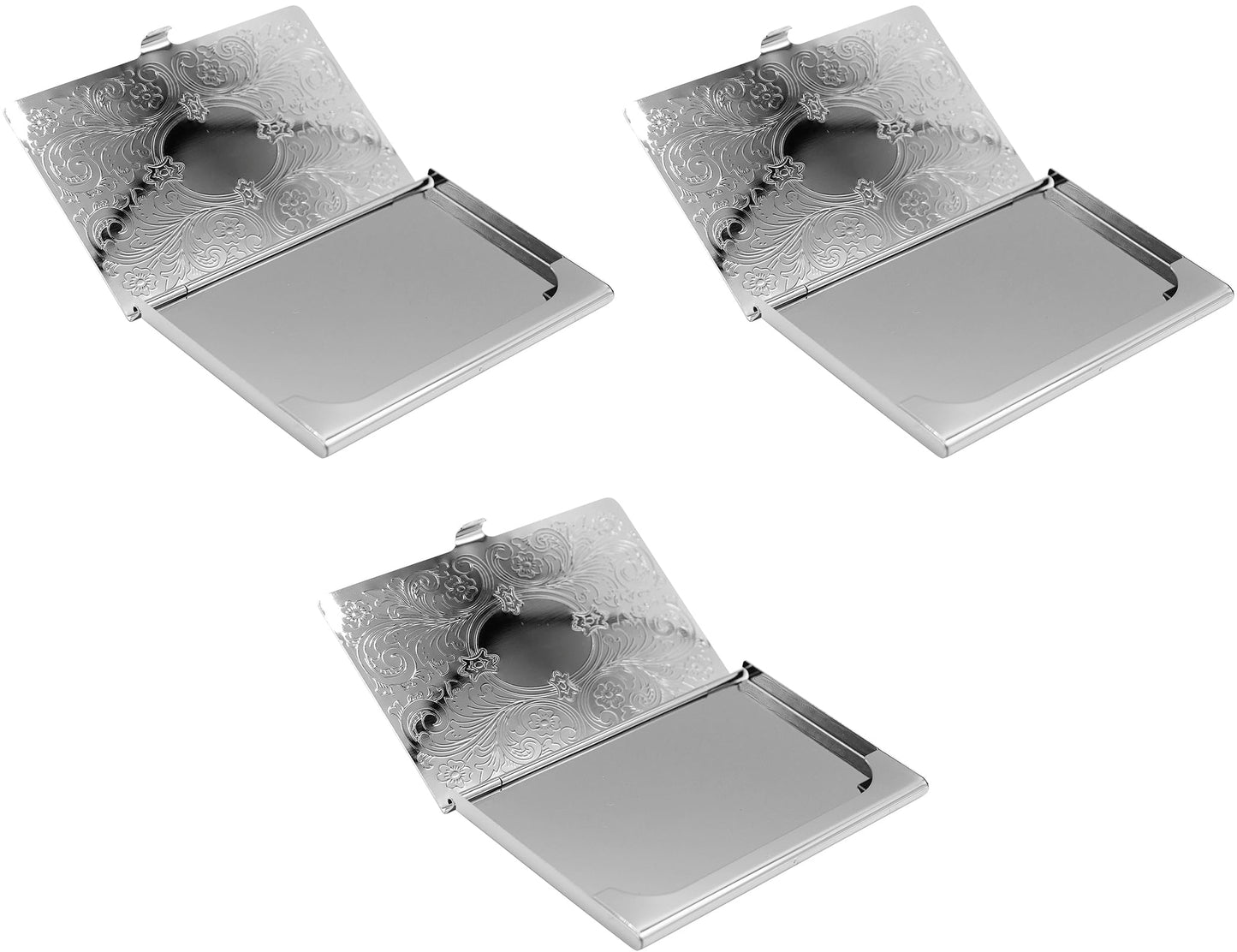 Stephanie Imports Set of 3 Slim & Minimalist Metal Business Card Holder Unisex Case (Silver Victorian)