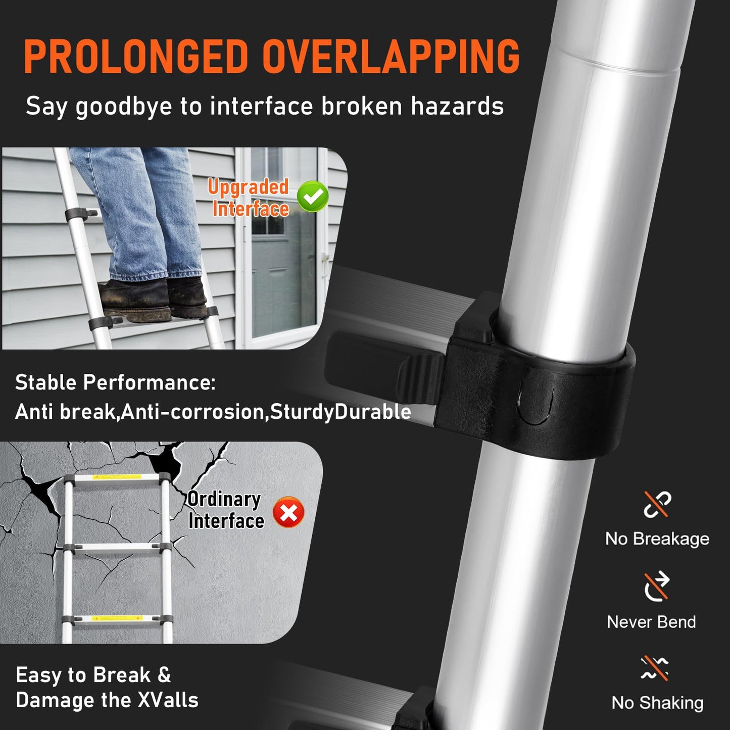 Telescoping Ladder 23.3FT Aluminum Lightweight Extension Ladder 330 Lbs Heavy Duty Non-Slip Feet Portable Folding Ladder Multi-Purpose Collapsible for Home RV Attic Outdoor Use (23.3 FT)