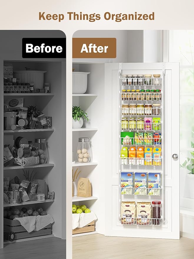 Delamu Over The Door Pantry Organizer, 8-Tier Pantry Door Organizers and Storage