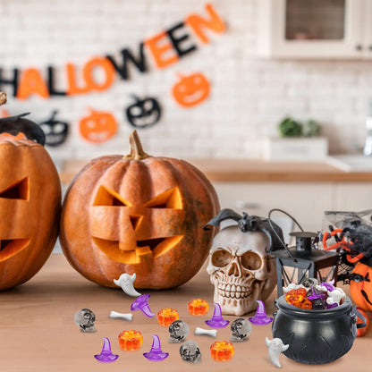 LYFJXX Halloween Vase Filler, Mini Acrylic Pumpkin Ghost Skull Skeleton Witch Hats for Halloween Party Centerpieces Table Scatters 1pound