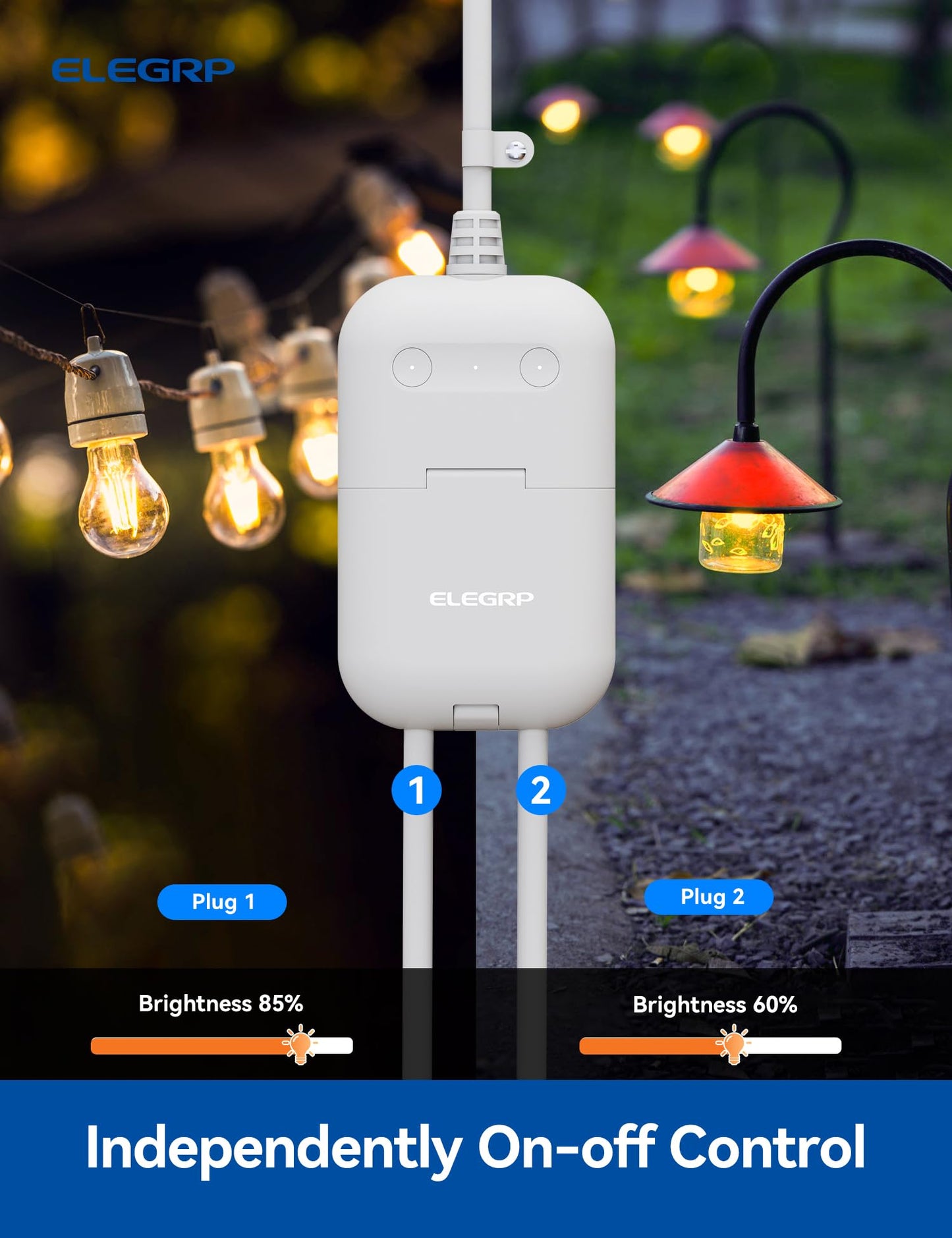 ELEGRP PQR20 Outdoor Smart Plug Waterproof IP66, WiFi Plug with 2 Individually Sockets, Compatible with Alexa & Google Assistant, Smart Outdoor Outlet for String Lights, UL Certified, 2 Pack, Black