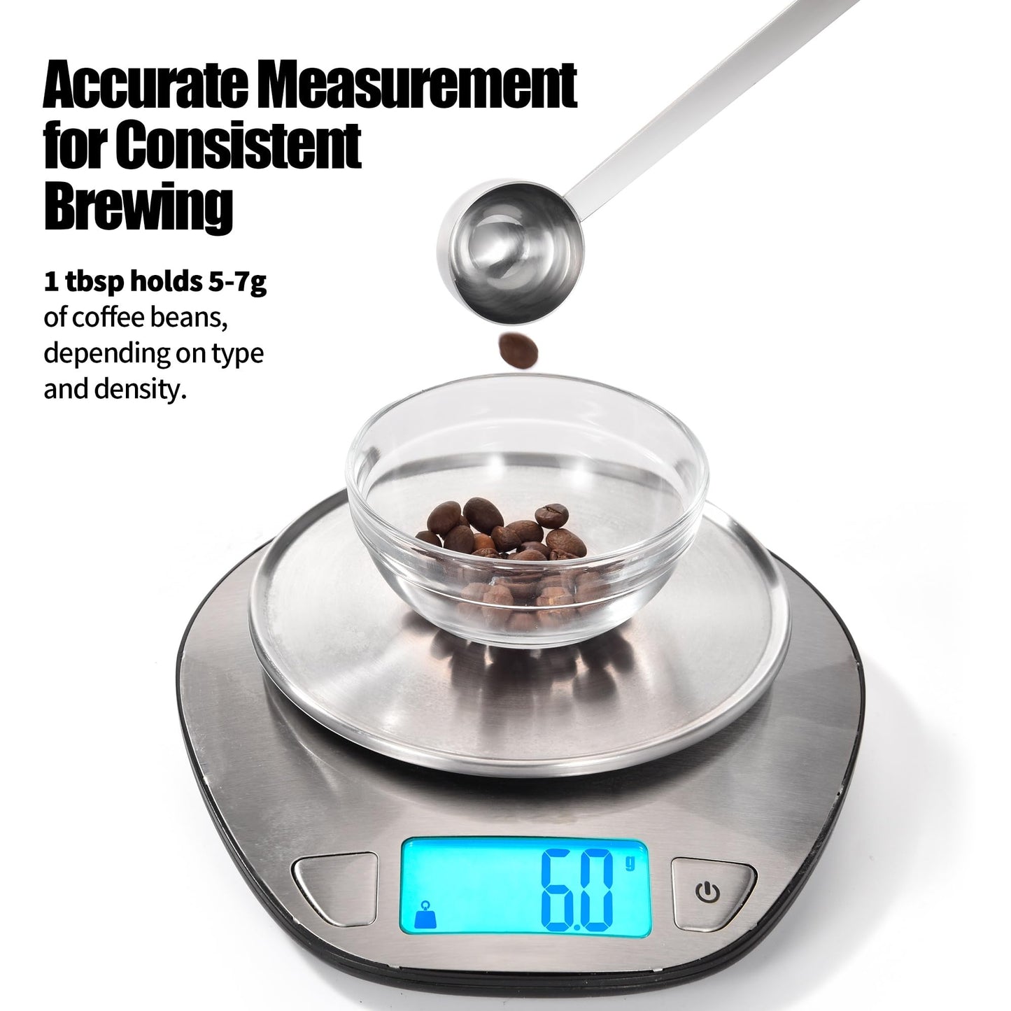 18/8 Stainless Steel Coffee Scoop, Doosu Food-Grade Metal Measuring Spoon with 8.5in Long Handle, Tablespoon Scooper for Coffee Beans, Ground Coffee, Espresso, Protein Powders, Tea, Sugar (1 Tbsp)