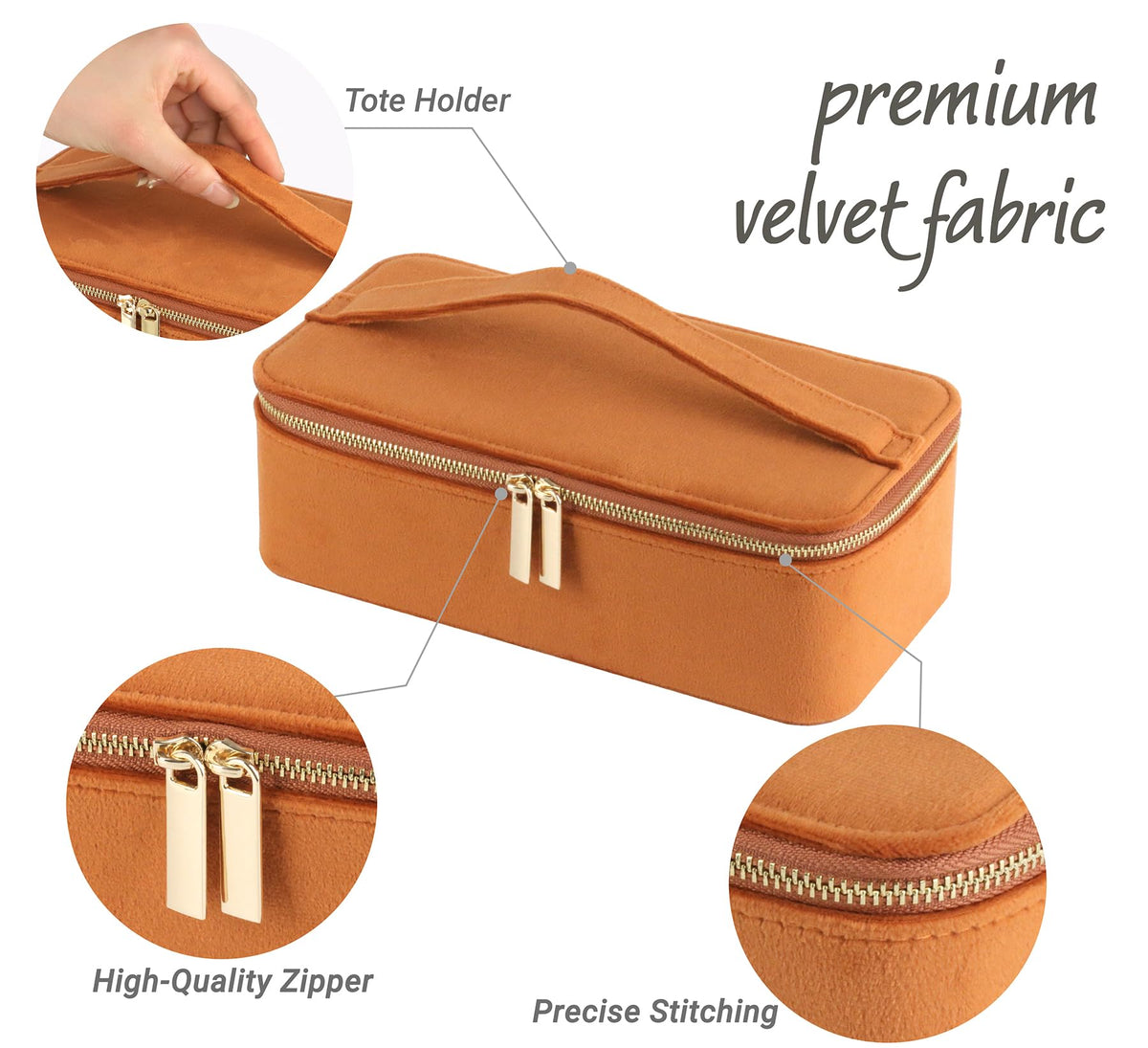 HofferRuffer Jewelry Box Organizer for Women Girls, Travel Jewelry Case with 12 Portable Zipper Bags, Jewelry Storage Ideal for Travel & Home Organization (12pcs-Brown Velvet)